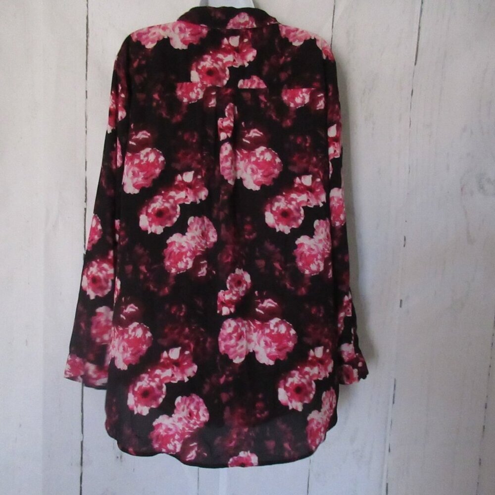 Torrid Top 1 1X Black Pink Floral Button Up Long Sleeve Boho Peasant Plus Size - Picture 4 of 7